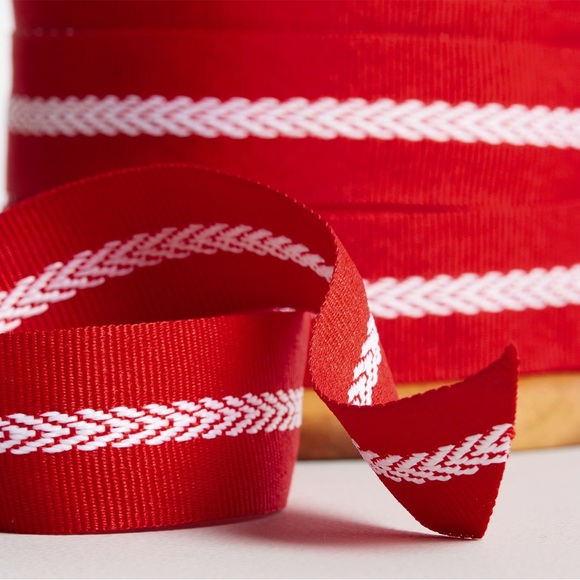 Pottery Barn Wooden Spool of Red and White Grosgrain Ribbon - Picture 3 of 16